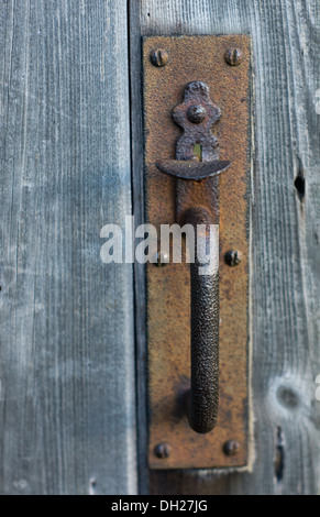 Old Rusted Door Latch and handle on a garden gate/door at Gibside Chapel and Grounds Stock Photo
