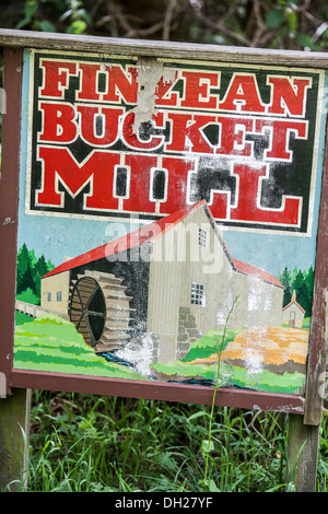 Sign for historic bucket mill at Finzean in Aberdeenshire, Scotland. Stock Photo