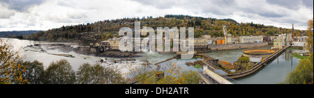 Hydro Power Plant at Willamette Falls Lock in Oregon City at Fall Season Panorama Stock Photo