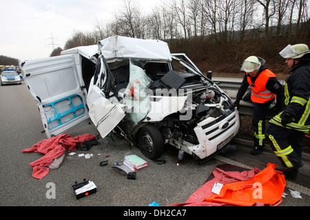 Accident with a mini van on the A61 motorway, near Koblenz, Rhineland-Palatinate Stock Photo