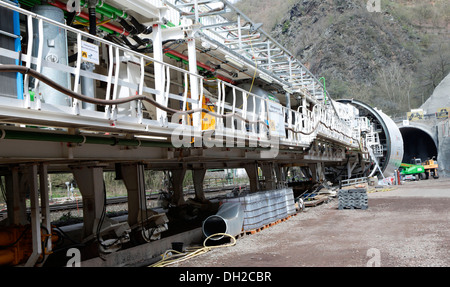 A giant tunnel boring machine of the specialist firm Herrenknecht, length 90 meters, bore diameter more than 10 meters, in front Stock Photo