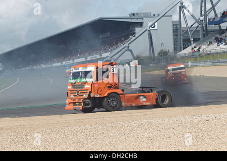 Racing trucks on the Grand Prix circuit of the Nuerburgring during the Truck Grand Prix 2012, Nuerburgring, Rhineland-Palatinate Stock Photo