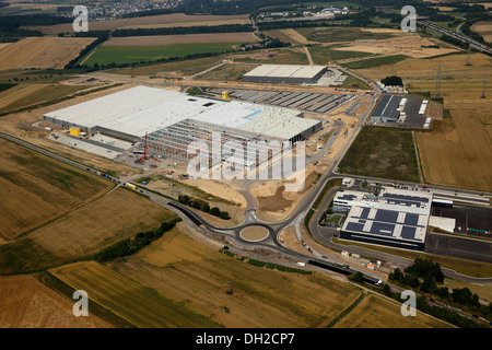 Aerial view, Amazon construction site in the freight village on the A61 motorway, Koblenz, Rhineland-Palatinate