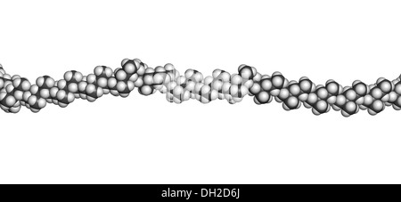 Polypropylene (polypropene, PP) plastic, chemical structure - linear fragment (detail). Atoms are represented as spheres Stock Photo