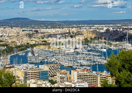 View from the Castillo de Bellver, Bellver Castle, to the town of Palma de Mallorca and the harbour, Majorca, Balearic Islands Stock Photo