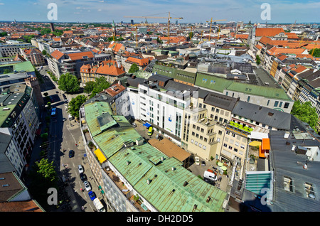 View from St. Peter's Church, Alter Peter, on the roofs of Munich, Upper Bavaria, Bavaria Stock Photo