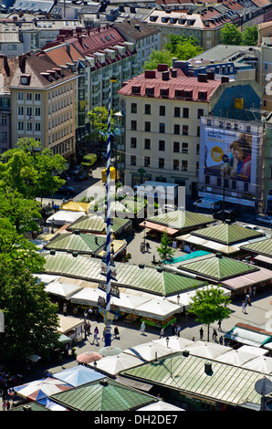 View from St Peter's Church, Alter Peter, to Viktualienmarkt, food market and square, Munich, Upper Bavaria, Bavaria Stock Photo