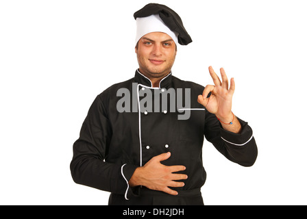 Chef man showing okay sign hand gesture isolated on white background Stock Photo