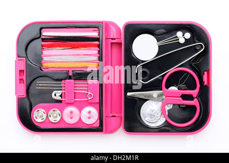 sewing kit on white background Stock Photo