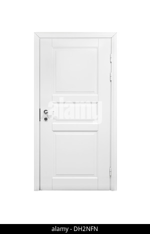 Classical closed wooden door isolated on white background