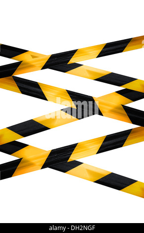 Black and yellow caution striped tapes isolated on white background Stock Photo