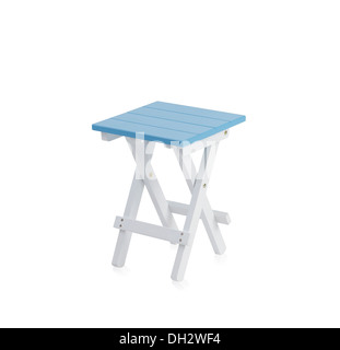 Small blue wooden chair isolated on white background Stock Photo