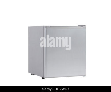 Small gray refrigerator isolated on white background Stock Photo