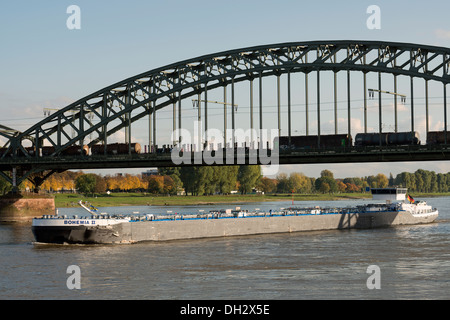 Bohemia II oil tanker barge sailing on the river Rhine in Cologne, Germany. Stock Photo