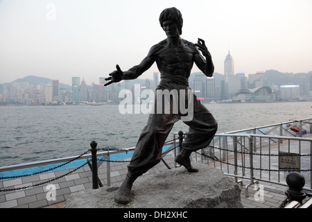 Statue of the famous actor Bruce Lee at the Avenue of Stars in Hong Kong Stock Photo