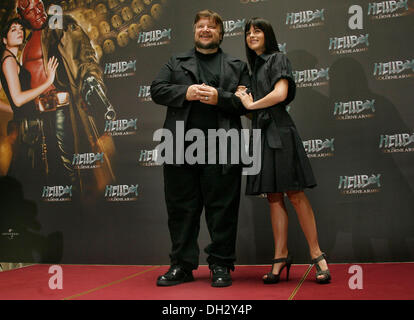 Selma Blair and Guillermo del Toro (director) at the photocall of 'Hellboy II: The Golden Army' in Berlin on the 19th of August in 2008. Stock Photo