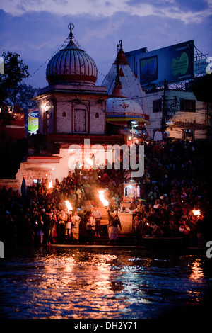 Pooja being performed of river Ganga Haridwar Uttarakhand India Asia Stock Photo