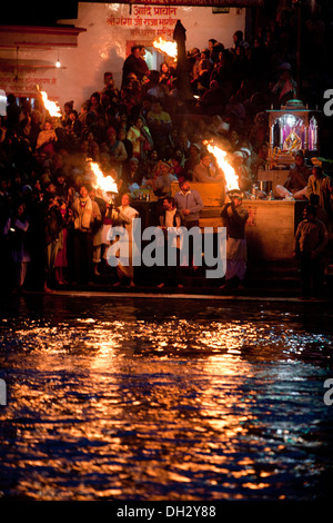 Pooja being performed of river Ganga Haridwar Uttarakhand India Asia Stock Photo