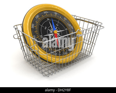 Shopping Basket and Compass (clipping path included) Stock Photo