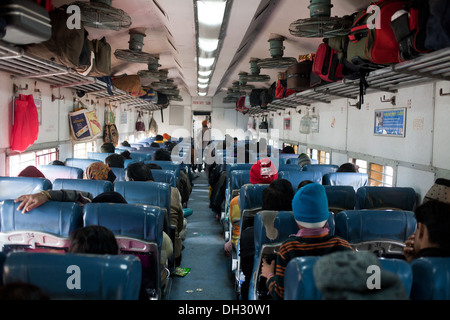 interior of train coach chair car Indian railway Uttrakhand India Asia ...