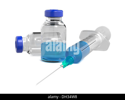 Medical Ampoules and Syringe Isolated on White. Stock Photo