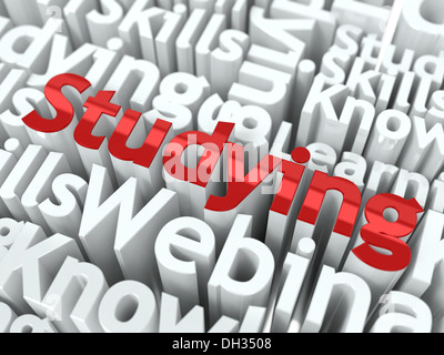Word 'Studying' Located on other Words. Stock Photo