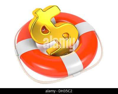 Dollar Sign in Red Lifebuoy. Isolated on White. Stock Photo