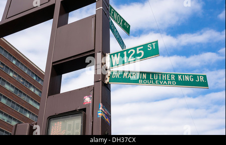 Dr. Martin Luther King Jr. Boulevard and Malcolm X Boulevard in Harlem in NYC Stock Photo