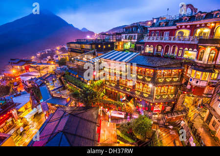 Hillside teahouses in Jiufen, Taiwan. Stock Photo