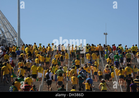 Local Brazilian fans arriving at the stadium. Castelao, Fortaleza, Brazil Stock Photo