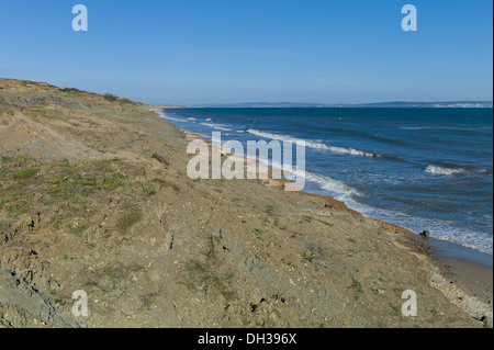 A view over Highcliffe on sea in Dorset a popular area for surfing and fossil hunting , with the cliffs made up of Barton clay Stock Photo