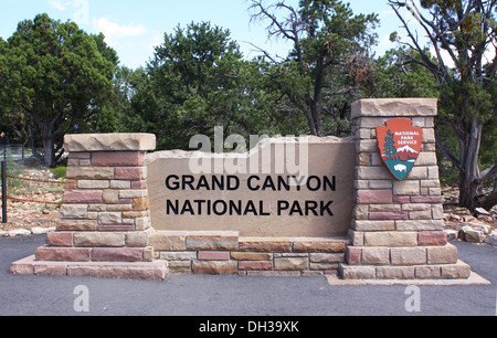 Grand Canyon National Park sign board in USA Stock Photo