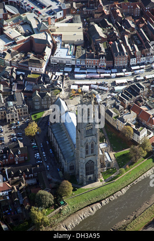 aerial view of Boston, Lincolnshire including the famous St Botolph's Church - The 'Boston Stump' Stock Photo