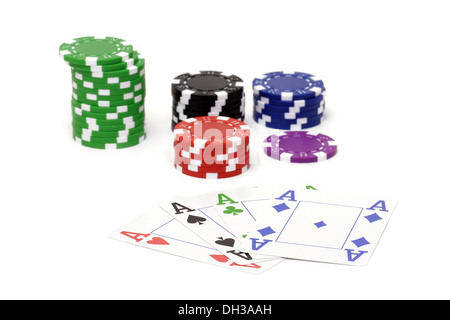 Set of poker chips and cards Stock Photo