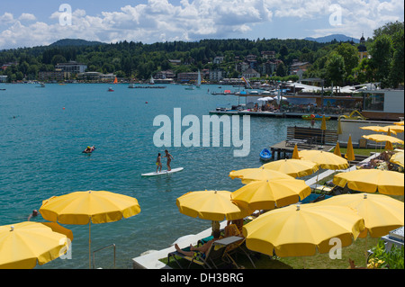 a view of the vibrant lake at Velden Am Worthersee in Austria Carinthia Stock Photo