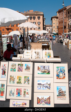 Artwork sale paintings piazza navona hi-res stock