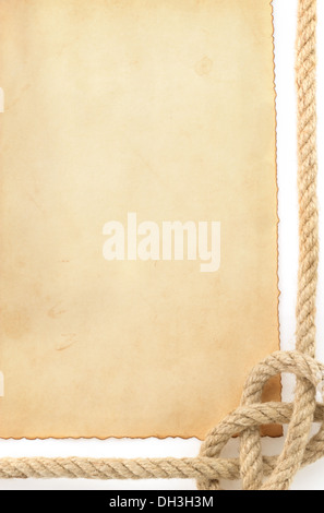 ropes and old paper isolated on white background Stock Photo