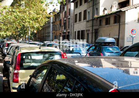 Heavy city traffic on Lgt Tor di Nona in central Rome, Italy Stock Photo