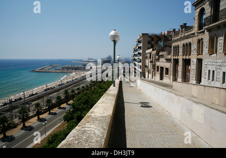 City beach, cityscape, harbour, Tarragona, Mediterranean Sea, Catalonia, Spain, Europe Stock Photo