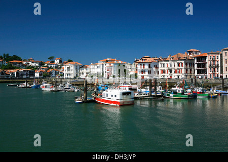 Fishing boats, fishing port of Saint-Jean-de-Luz, in Basque: Donibane Lohizune, Pyrenees, Aquitaine region, Stock Photo