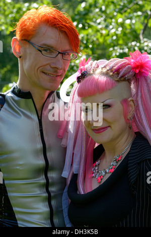 Young couple in scene clothes, Wave-Gotik-Treffen festival, Leipzig, Saxony, Germany Stock Photo