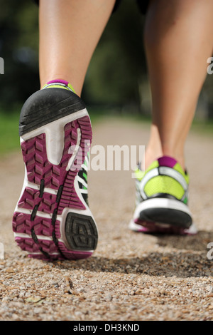 Shoe sole from a jogger while running, jogging, sports, training or workout Stock Photo