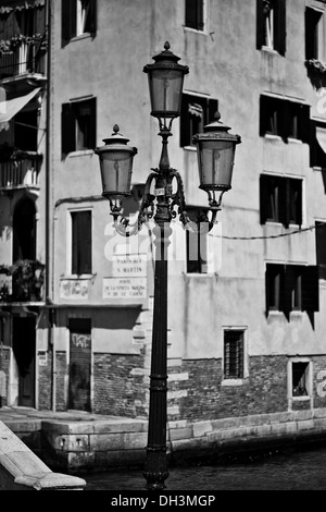 A street lamp in Venice, black-and-white image, Venice, Veneto, Italy, Europe Stock Photo