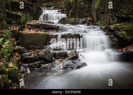 Views of Lumsdale waterfalls, located in the peak district of Derbyshire UK Stock Photo