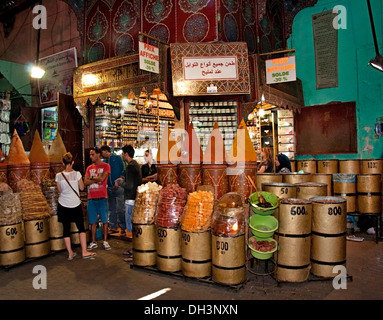 Marrakesh grocer spice herbs season market Morocco Stock Photo