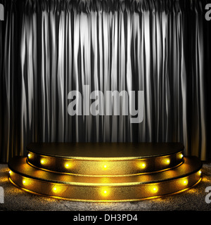 black fabric curtain on golden stage Stock Photo