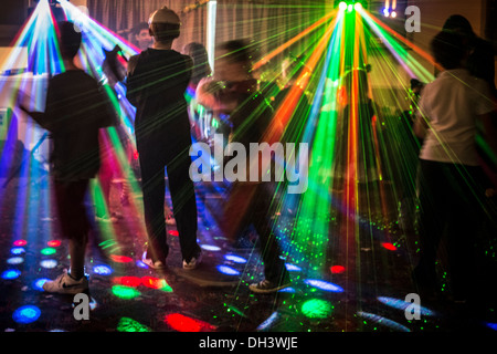 Disco lights at a children's party. Stock Photo