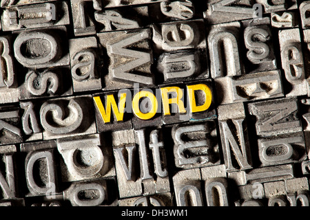 Old lead letters forming the word "word" Stock Photo