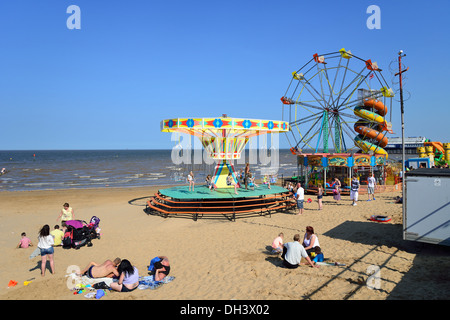 Funfair rides on Cleethorpes Beach, Cleethorpes, Lincolnshire, England, United Kingdom Stock Photo