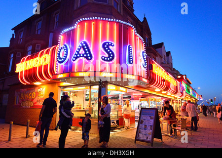 Oasis Bingo Hall at dusk, Grand Parade, Skegness, Lincolnshire, England, United Kingdom Stock Photo